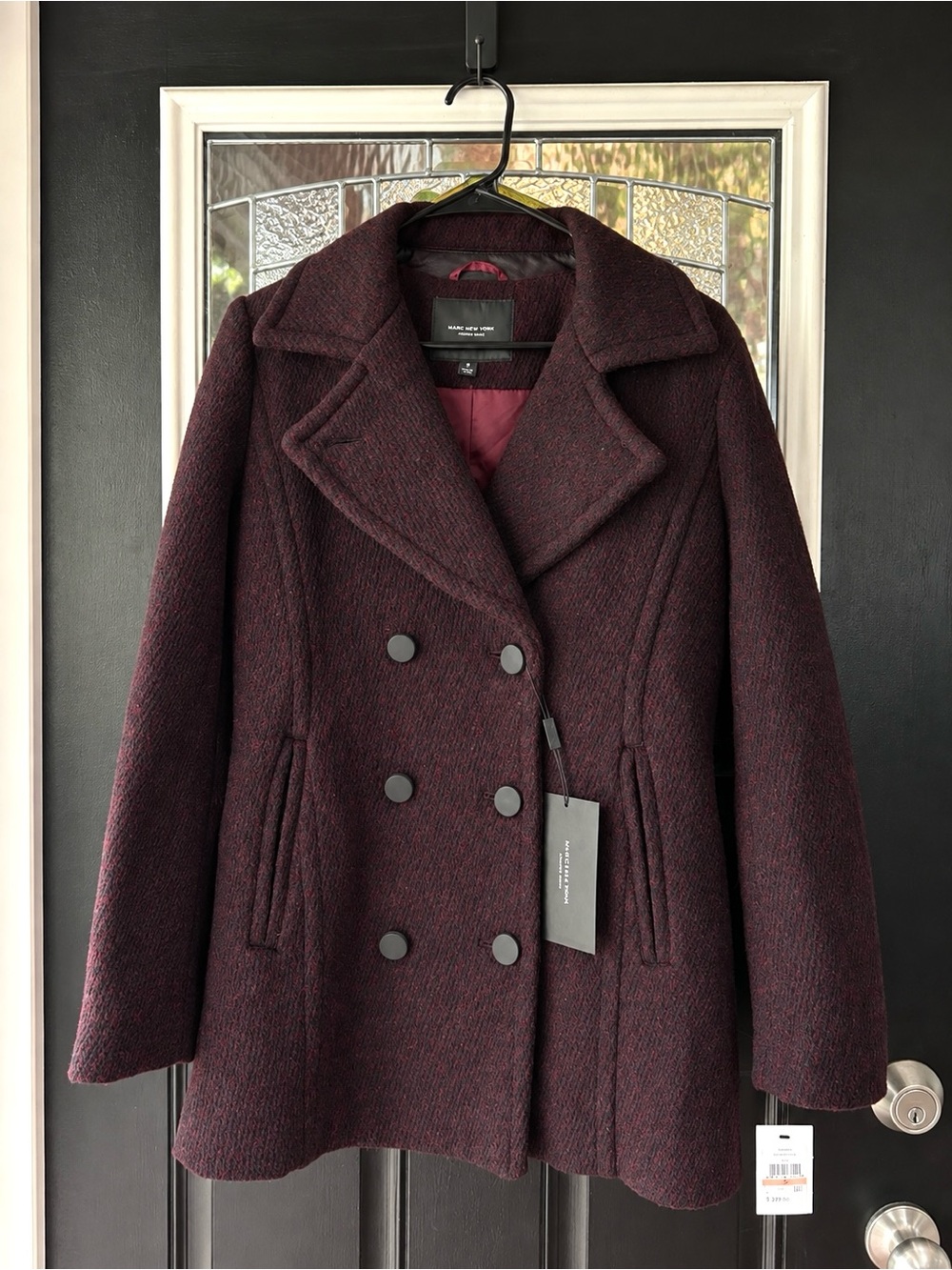 Women's Double-Breasted Wool-Blend Peacoat in Brown/Burgundy